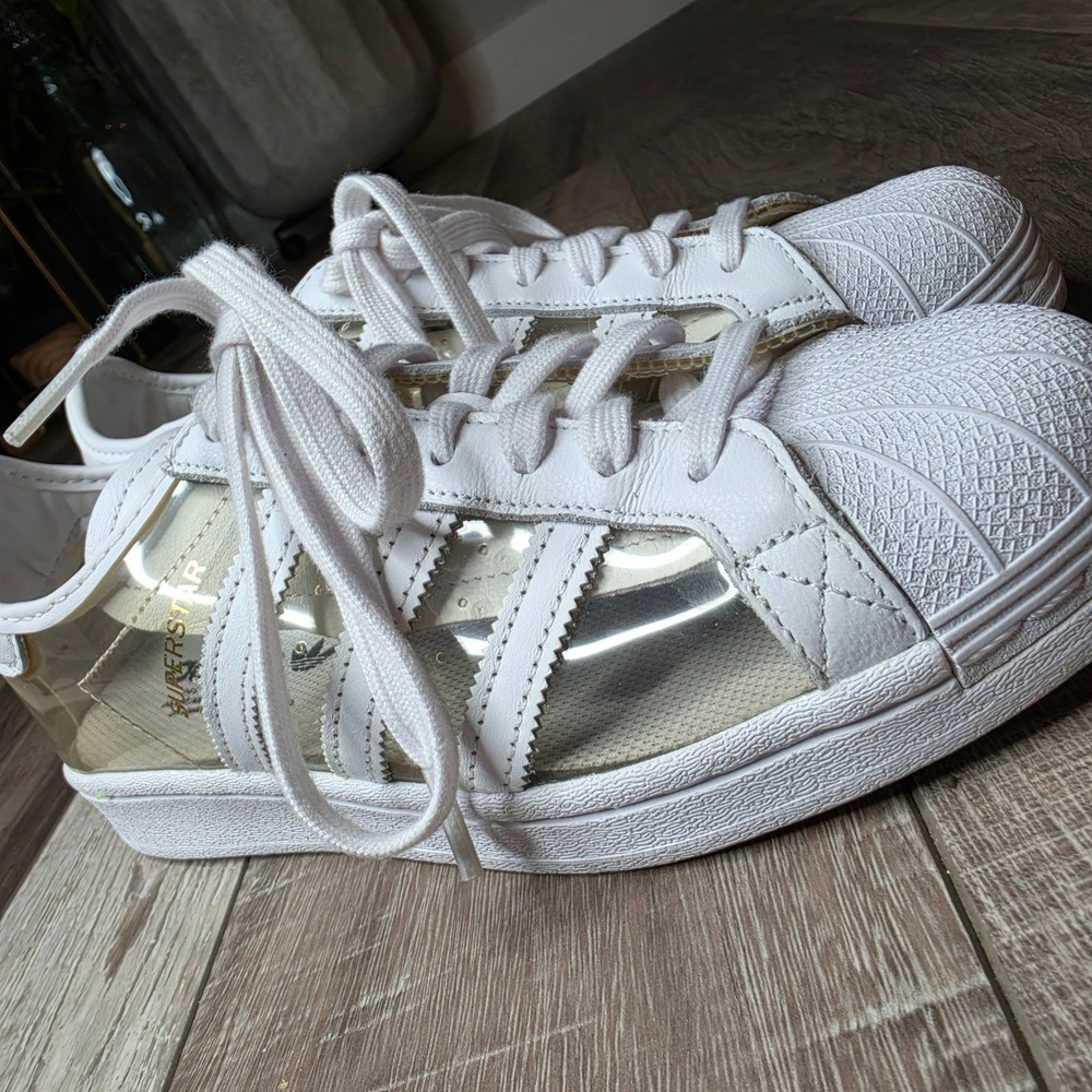 Adidas Superstar Sneakers Mens 7 White Clear TPU Shell Toe FZ0245 Trendy Classic